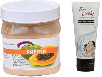

Pink Root PAPAYA SCRUB 500ML WITH FAIR & LOVELY POLLUTION CLEAN-UP FACE WASH(Set of 2)