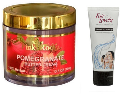 

Pink Root POMEGRANATE BUTTER CREAM 100G WITH FAIR & LOVELY POLLUTION CLEAN-UP FACE WASH(Set of 2)