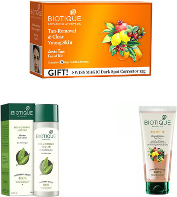 

BIOTIQUE BIO anti-tan facial kit, Morning Nectar Flawless Skin Moisturizer, white advanced fairness face wash(Set of 3)