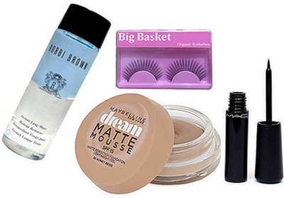 

big Basket Eyelashes, Mac Liquid Eyeliner,New York Dream Matte Mousse Foundation, Bobbi Brown Instant Long Wear Makeup Remover(Set of 4)