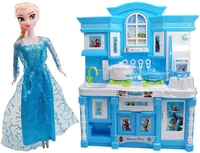 

Bluwings Kitchen Set with Beautiful Lights and Music & Frozen Princess Doll(Blue, White)