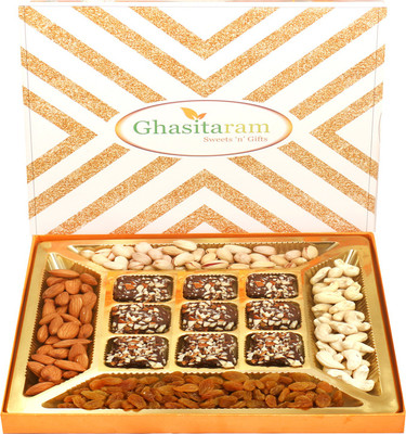 

Ghasitaram Gifts Chocolates- Ghasitaram Special Dryfruits and 9 pcs English Brittle Chocolate Box Combo(6)