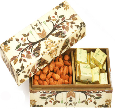 

Ghasitaram Gifts Chocolates- Wooden 2 part Chocolate and Almonds Box Combo(3)