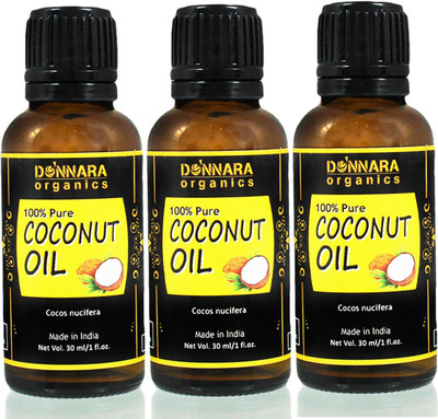 

Donnara Organics 100% Pure & Natural Virgin Coconut oil Combo pack of 3 bottles of 30 ml(90 ml) Hair Oil(90 ml)