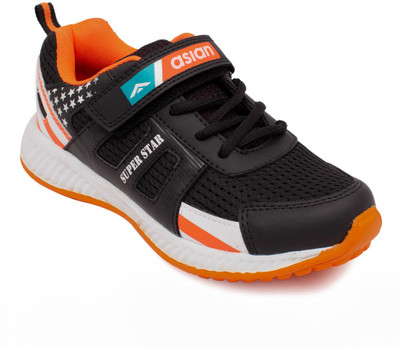 

Asian Boys Lace Running Shoes(Black, Black orange