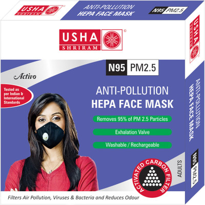 

Usha Shriram Activo N95 PM2.5 HEPA Anti Pollution Face Mask Air Mask (Pack of 1) Mask and Respirator