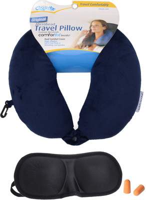 

Cloudz Microbeads Travel Neck Pillow with Clip. 3D Eyemask& Foam Earplugs (Blue) Neck Pillow & Eye Shade(Blue)