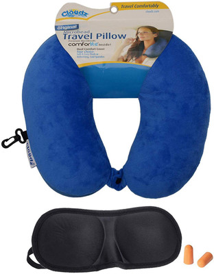 

Cloudz Microbeads Travel Neck Pillow with Clip. 3D Eyemask& Foam Earplugs (Light Blue) Neck Pillow & Eye Shade(Light Blue), Lightblue