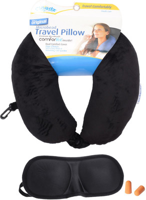 

Cloudz Microbeads Travel Neck Pillow with Clip. 3D Eyemask& Foam Earplugs (Black) Neck Pillow & Eye Shade(Black)