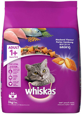 Whiskas adult mackerel flavour cat food Mackeral 3 kg Dry Cat Food