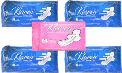 

klaren Sanitary Pads XL Maxi 4 Pkt ( 7 pads each) & Teen XL 1 pkt (6 pads each) with wings Combo Pack Sanitary Pad(Pack of 34)