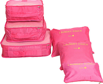 

kuber industries 6 Pieces Travelling Mesh Laundry Pouch/Cloth Organizer Storage Bag -CTKTC1462(Pink)