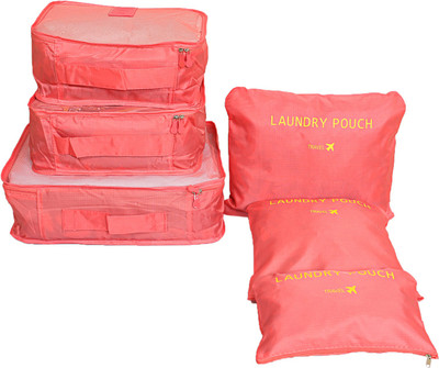 

kuber industries 6 Pieces Travelling Mesh Laundry Pouch/Cloth Organizer Storage Bag -CTKTC1472(Pink)