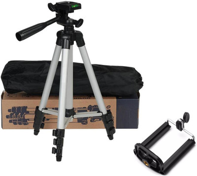 

casadomani Tripod-3110 Portable & Foldable Lightweight DSLR Camera Stand With Three-Dimensional Head & Quick Release Plate For Videos Cameras Camcorders with Mobile Holder Mount For Android Phone Portable Adjustable Tripod(Silver & Black, Supports Up to 1