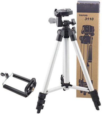 

casadomani Tripod-3110 Lightweight Camera Stand With Three-Dimensional Head & Quick Release Plate For Canon Nikon Sony Cameras Camcorders with Mobile Phone Holder Mount For Android Phone Portable Adjustable Tripod(Silver & Black, Supports Up to 1500)