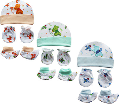 

My New Born Supersoft cotton Mitten, Booty and Cap set for new borns(Multicolor)