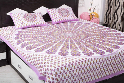 Rangun 120 TC Cotton King Printed Fitted (Elastic) Bedsheet(Pack of 1, Purple)