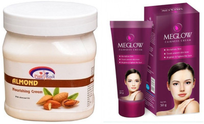 

Pink Root ALMOND CREAM 500ML WITH MEGLOW WOMEN FAIRNESS CREAM(Set of 2)