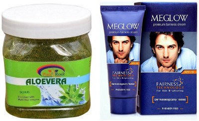 

Pink Root ALOEVERA SCRUB 500ML WITH MEGLOW MEN FAIRNESS CREAM (SPF-15)(Set of 2)