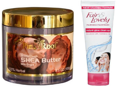 

Pink Root SHEA BUTTER CREAM 100G WITH FAIR & LOVELY INSTANT GLOW CLEAN-UP FACE WASH(Set of 2)