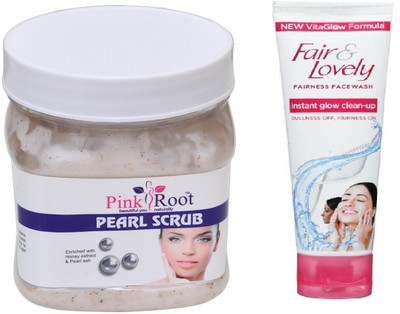 

Pink Root PEARL SCRUB 500ML WITH FAIR & LOVELY INSTANT GLOW CLEAN-UP FACE WASH(Set of 2)