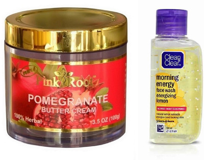

Pink Root POMEGRANATE BUTTER CREAM 100G WITH CLEAN & CLEAR LEMON FACE WASH(Set of 2)
