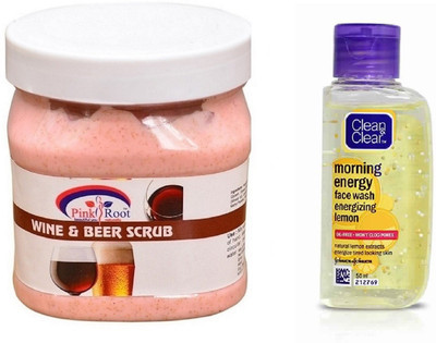 

Pink Root WINE BEER SCRUB 500ML WITH CLEAN & CLEAR LEMON FACE WASH(Set of 2)