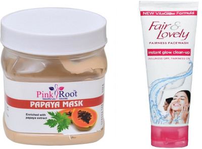 

Pink Root PAPAYA MASK 500ML WITH FAIR & LOVELY INSTANT GLOW CLEAN-UP FACE WASH(Set of 2)