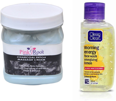 

Pink Root CHARCOAL CREAM 500ML WITH CLEAN & CLEAR LEMON FACE WASH(Set of 2)