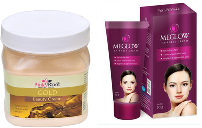 

Pink Root GOLD CREAM 500ML WITH MEGLOW WOMEN FAIRNESS CREAM(Set of 2)