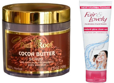 

Pink Root COCOA BUTTER SCRUB 100G WITH FAIR & LOVELY INSTANT GLOW CLEAN-UP FACE WASH(Set of 2)