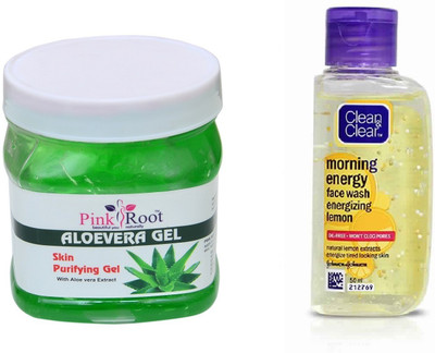 

Pink Root ALOEVERA GEL 500ML WITH CLEAN & CLEAR LEMON FACE WASH(Set of 2)