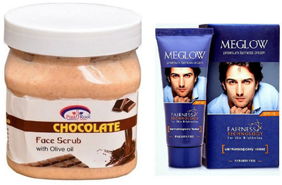 Pink Root CHOCOLATE SCRUB 500ML WITH MEGLOW MEN FAIRNESS CREAM (SPF-15)(Set of 2)