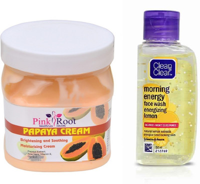 

Pink Root PAPAYA CREAM 500ML WITH CLEAN & CLEAR LEMON FACE WASH(Set of 2)