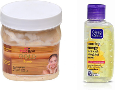 

Pink Root GOLD SCRUB 500ML WITH CLEAN & CLEAR LEMON FACE WASH(Set of 2)