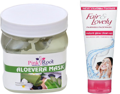 

Pink Root ALOEVERA MASK 500ML WITH FAIR & LOVELY INSTANT GLOW CLEAN-UP FACE WASH(Set of 2)