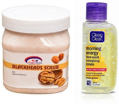 

Pink Root BLACKHEADS SCRUB 500ML WITH CLEAN & CLEAR LEMON FACE WASH(Set of 2)