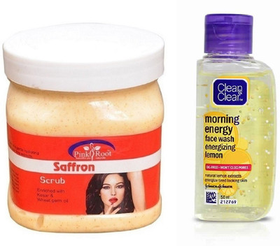 

Pink Root SAFFRON SCRUB 500ML WITH CLEAN & CLEAR LEMON FACE WASH(Set of 2)