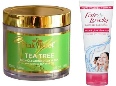 

Pink Root TEA TREE MASK 100G WITH FAIR & LOVELY INSTANT GLOW CLEAN-UP FACE WASH(Set of 2)