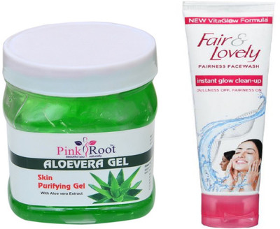 

Pink Root ALOEVERA GEL 500ML WITH FAIR & LOVELY INSTANT GLOW CLEAN-UP FACE WASH(Set of 2)
