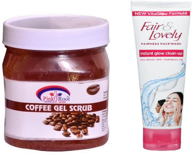 

Pink Root COFFEE SCRUB 500ML WITH FAIR & LOVELY INSTANT GLOW CLEAN-UP FACE WASH(Set of 2)