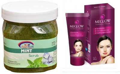 Pink Root MINT SCRUB 500ML WITH MEGLOW WOMEN FAIRNESS CREAM(Set of 2)