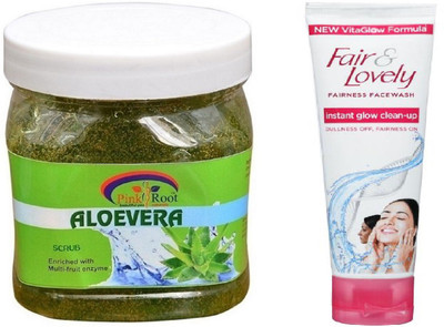 

Pink Root ALOEVERA SCRUB 500ML WITH FAIR & LOVELY INSTANT GLOW CLEAN-UP FACE WASH(Set of 2)