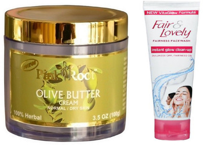 

Pink Root OLIVE BUTTER CREAM 100G WITH FAIR & LOVELY INSTANT GLOW CLEAN-UP FACE WASH(Set of 2)
