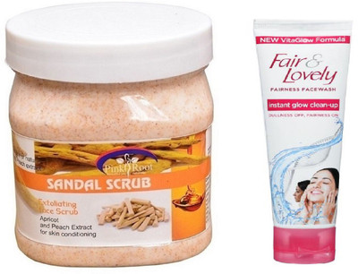 

Pink Root SANDAL SCRUB 500ML WITH FAIR & LOVELY INSTANT GLOW CLEAN-UP FACE WASH(Set of 2)