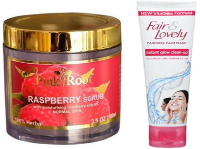 

Pink Root RASPBERRY SCRUB 100G WITH FAIR & LOVELY INSTANT GLOW CLEAN-UP FACE WASH(Set of 2)