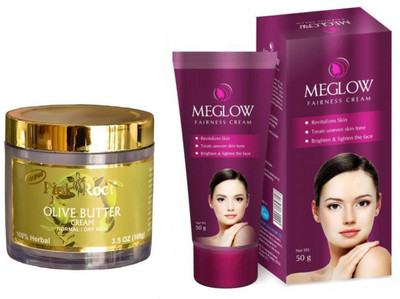 Pink Root OLIVE BUTTER CREAM 100G WITH MEGLOW WOMEN FAIRNESS CREAM(Set of 2)