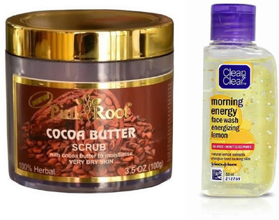

Pink Root COCOA BUTTER SCRUB 100G WITH CLEAN & CLEAR LEMON FACE WASH(Set of 2)