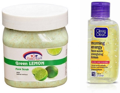 

Pink Root GREEN LEMON SCRUB 500ML WITH CLEAN & CLEAR LEMON FACE WASH(Set of 2)