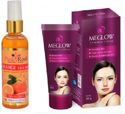 Pink Root ORANGE FACE WASH 100ML WITH MEGLOW WOMEN FAIRNESS CREAM(Set of 2)